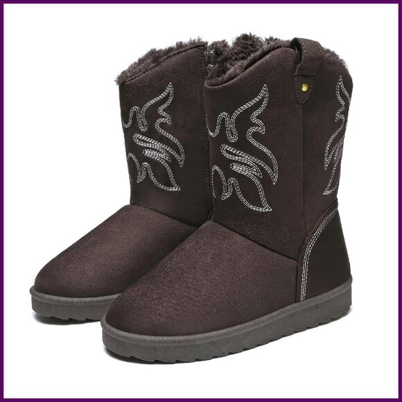 Mid Calf Winter Snow Boots with Embroidery Faux Fur Lined Bohemian Style